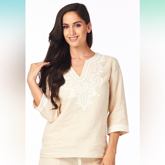 High Style Tops - 3/4 length sleeve Linen Shirt